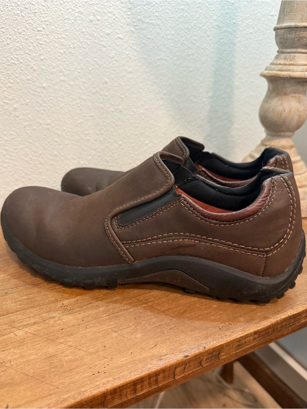 Bass Wildcat Men’s Slip-On Work Shoes Brown Leather Size 10.5 M Comfort Loafers